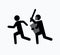 Pictogram attack. Icon one symbolically drawn man runs away from a policeman. Vector illustration from