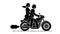 Pictogram biker on motorcycle rides with a passenger girl