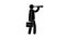 Pictogram of businessman with briefcase looking in spyglass