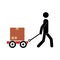 pictogram of man and hand truck and packages