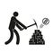 Pictogram man with a pickaxe mining crypto currency bitcoin