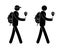 Pictogram man with small backpack is guided along the GPS