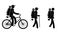 Pictogram man - tourist walking, and rides on bicycle