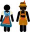 Pictogram Oktoberfest beer festival greeting card. Man and woman icons in traditional bavarian costume signs for