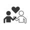 Pictogram of people holding hand and heart