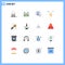 Pictogram Set of 16 Simple Flat Colors of search stats, graph analysis, magnifier, data analyzing, mobile