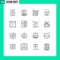 Pictogram Set of 16 Simple Outlines of browser, great idea, love, good idea, big idea