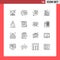 Pictogram Set of 16 Simple Outlines of christmas, distributed ledger book, hand, distributed, cross