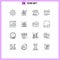 Pictogram Set of 16 Simple Outlines of coding, statistic, house, presentation, chart