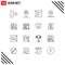 Pictogram Set of 16 Simple Outlines of computer, shipping, package, love, location