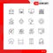 Pictogram Set of 16 Simple Outlines of geography, finance, computer, banking, pc