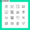 Pictogram Set of 16 Simple Outlines of message, computer, cloud, communication, development