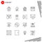 Pictogram Set of 16 Simple Outlines of rate, chat, earth, bubble, web