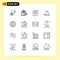 Pictogram Set of 16 Simple Outlines of service, dish, list, hotel, present