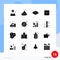 Pictogram Set of 16 Simple Solid Glyphs of alarm, strategy, vehicles, parts, panorama