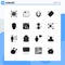 Pictogram Set of 16 Simple Solid Glyphs of alien, message, rings, mail, tool