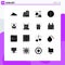 Pictogram Set of 16 Simple Solid Glyphs of auto, attention, city, alert, love
