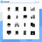 Pictogram Set of 16 Simple Solid Glyphs of badge, stats, phone, statistics, iphone