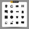 Pictogram Set of 16 Simple Solid Glyphs of banking, image, audio tape, alert, data