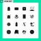 Pictogram Set of 16 Simple Solid Glyphs of building, people, computers, manager, business