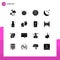 Pictogram Set of 16 Simple Solid Glyphs of chemistry, weather, future of money, stars, moon