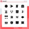 Pictogram Set of 16 Simple Solid Glyphs of communication, team, city, museum, building