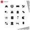 Pictogram Set of 16 Simple Solid Glyphs of cut, telecommunication, amplifier, satellite, media