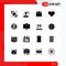 Pictogram Set of 16 Simple Solid Glyphs of favorite, love, wallet, heart, personal