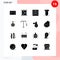 Pictogram Set of 16 Simple Solid Glyphs of font, world, finance, globe, tools