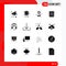 Pictogram Set of 16 Simple Solid Glyphs of headphone, greeting, flower, gift, christmas