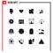 Pictogram Set of 16 Simple Solid Glyphs of lamp, fire, pulse, care, track