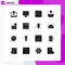 Pictogram Set of 16 Simple Solid Glyphs of light, bulb, security, box, develop