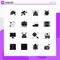 Pictogram Set of 16 Simple Solid Glyphs of morning, alarm clock, signal, alarm, battery