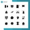 Pictogram Set of 16 Simple Solid Glyphs of pen, venture, station, money, flag