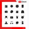 Pictogram Set of 16 Simple Solid Glyphs of photo, mobile access, point, checked, waste