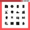 Pictogram Set of 16 Simple Solid Glyphs of ship, beach, energy, unlock, mobile
