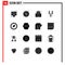 Pictogram Set of 16 Simple Solid Glyphs of upload, down, year, arrow, mail