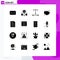 Pictogram Set of 16 Simple Solid Glyphs of video, board, potato, music, media