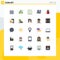 Pictogram Set of 25 Simple Flat Colors of military, bot, fruit, autonomous, wind