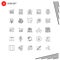 Pictogram Set of 25 Simple Lines of location, estate, money, tower, signal