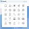 Pictogram Set of 25 Simple Lines of settings, business, glass, taxes, money