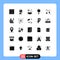 Pictogram Set of 25 Simple Solid Glyphs of books, music, internet, happiness, search