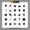 Pictogram Set of 25 Simple Solid Glyphs of close, food, stationery, drink, plan