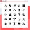 Pictogram Set of 25 Simple Solid Glyphs of keyword analysis, benchmarking, theater, benchmark, digital