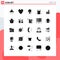 Pictogram Set of 25 Simple Solid Glyphs of makeup, water, ecology, resistant, dry