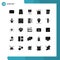 Pictogram Set of 25 Simple Solid Glyphs of money, document, hat, travel, gondola