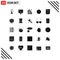 Pictogram Set of 25 Simple Solid Glyphs of page, data, education, contact, twitter