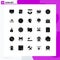Pictogram Set of 25 Simple Solid Glyphs of romance, underpants, coding, love, pencil
