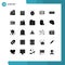 Pictogram Set of 25 Simple Solid Glyphs of strip, lamp, lotus, internet, global