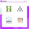 Pictogram Set of 4 Simple Flat Icons of bamboo, media, link, cloud, board